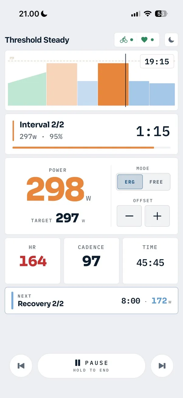 Routa workout player: smart trainer indoors, GPS route outdoors